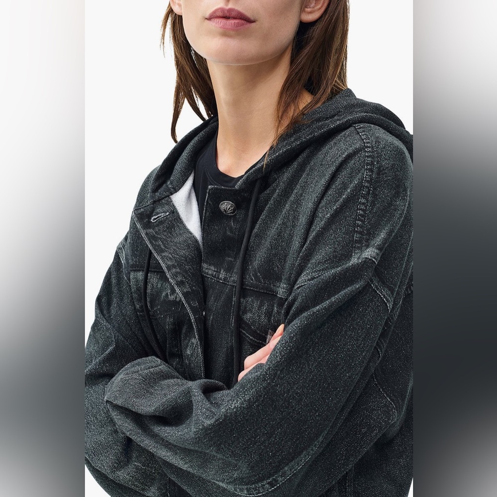 rag & bone Miramar Hooded Trompe I’Oeil Faux Denim Terry Tucker Jacket - Picture 3 of 5